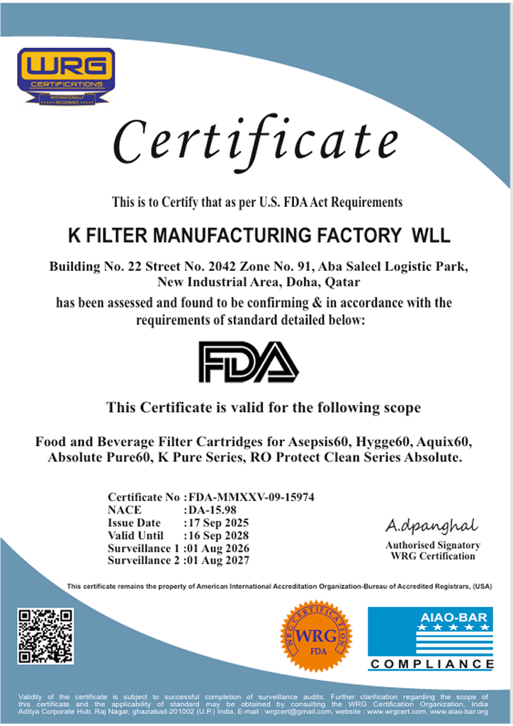 WRG FDA Certificate K Filter Manufacturing Factory WLL